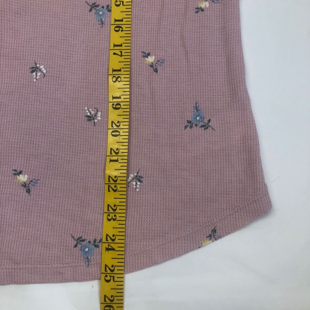 Lucky Brand Floral Waffle Knit Henley Top Long Sleeve Casual Pink L - Picture 10 of 10